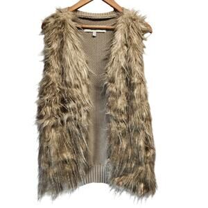 Sebby Collection Size Large Faux Fur and Knit Cardigan Vest New With Tags